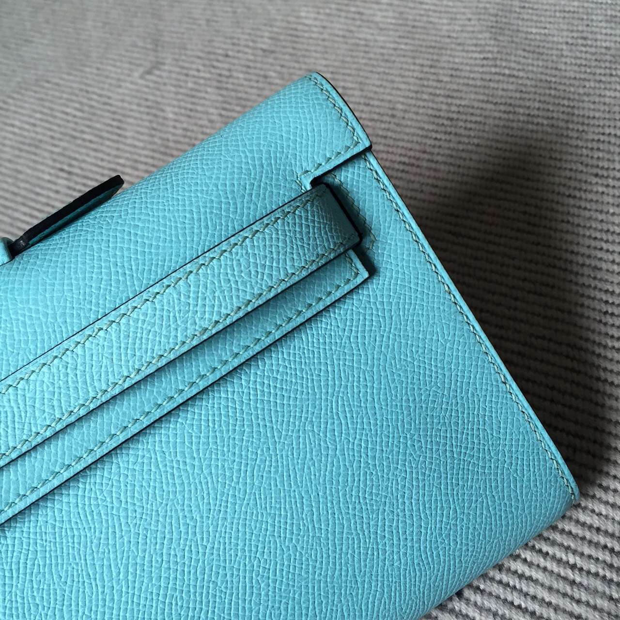 Luxury Hermes 3P Blue Attol Epsom Leather Kelly Cut Clutch Bag31cm