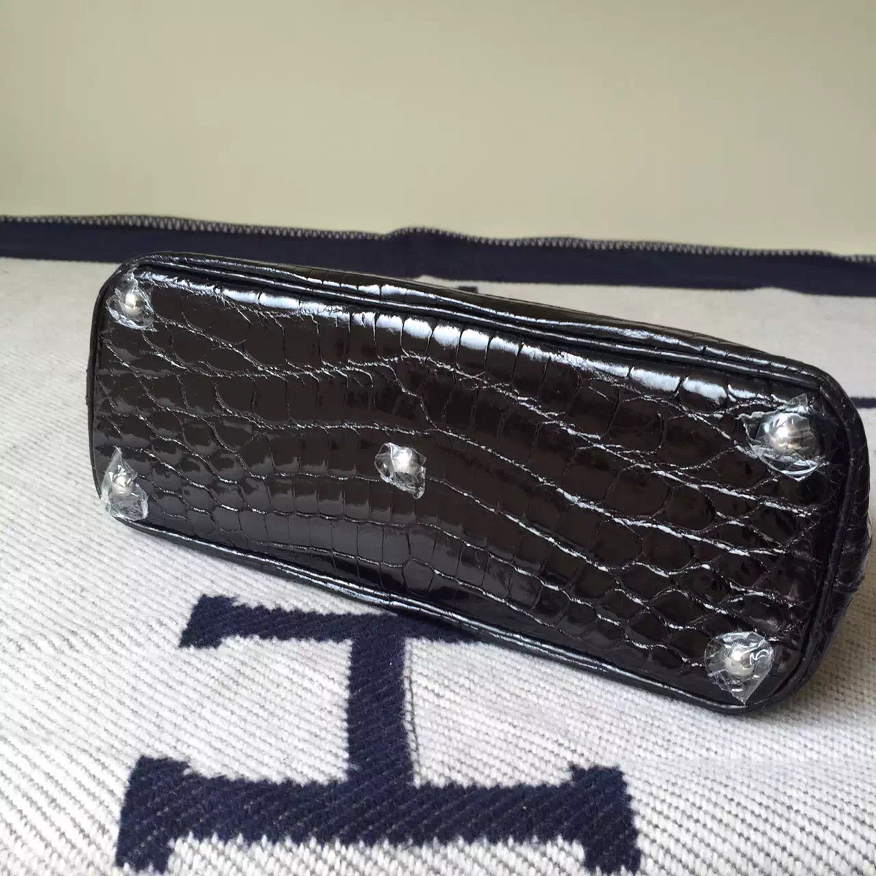 New Fashion Hermes Bolide Bag27cm Black Crocodile Shiny leather