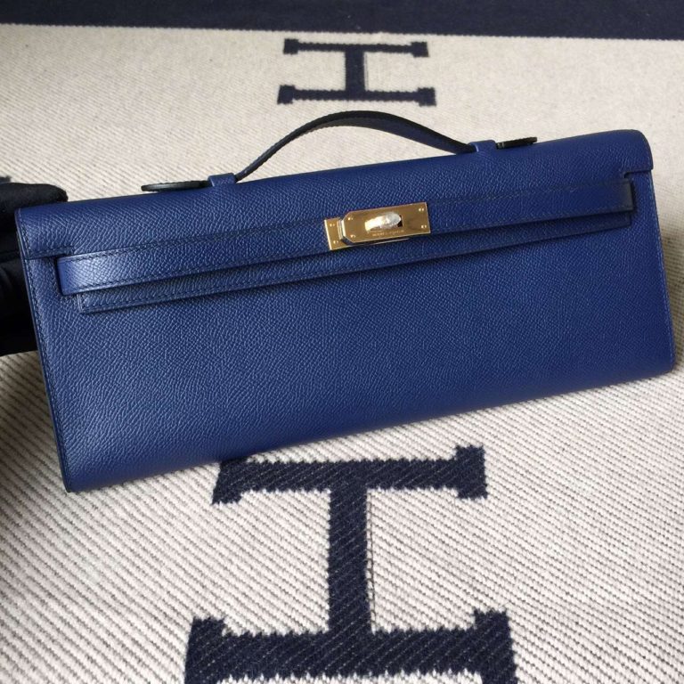 Hermes 73 Blue Saphir Epsom Calfskin Leather Kelly Cut Bag  31cm