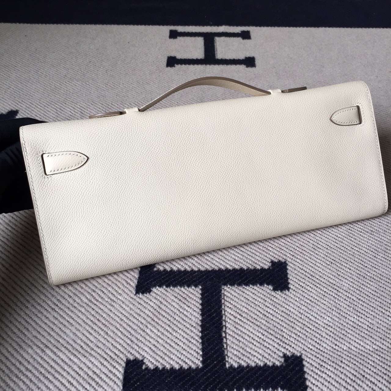 Discount Hermes Kelly Cut Clutch Bag in CK10 Carie White Epsom Leather