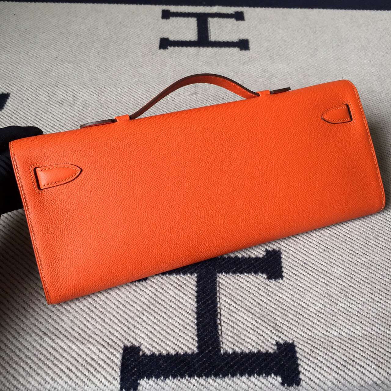 On Sale Hermes Orange Epsom Calfskin Leather Kelly Cut Clutch Bag31cm