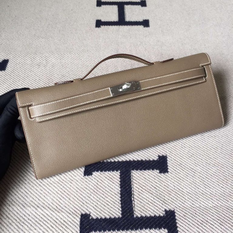 Hand Stitching Hermes C81 Etoupe Grey Epsom Leather Kelly Cut Handbag  31cm