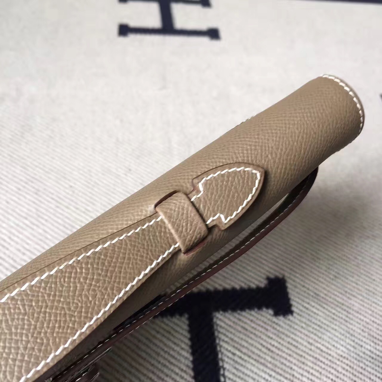 Hand Stitching Hermes C81 Etoupe Grey Epsom Leather Kelly Cut Handbag 31cm