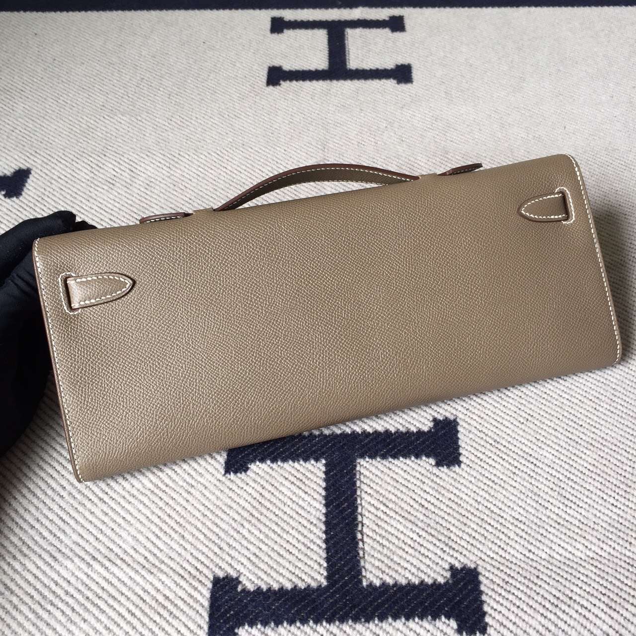 Hand Stitching Hermes C81 Etoupe Grey Epsom Leather Kelly Cut Handbag 31cm