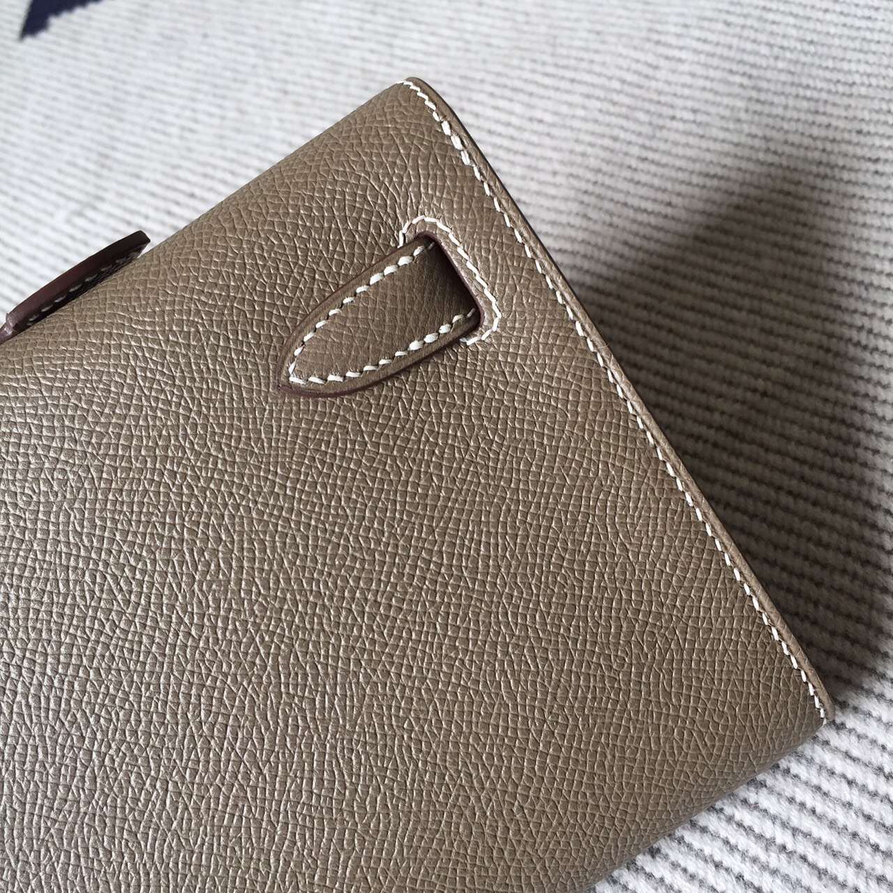 Hand Stitching Hermes C81 Etoupe Grey Epsom Leather Kelly Cut Handbag 31cm