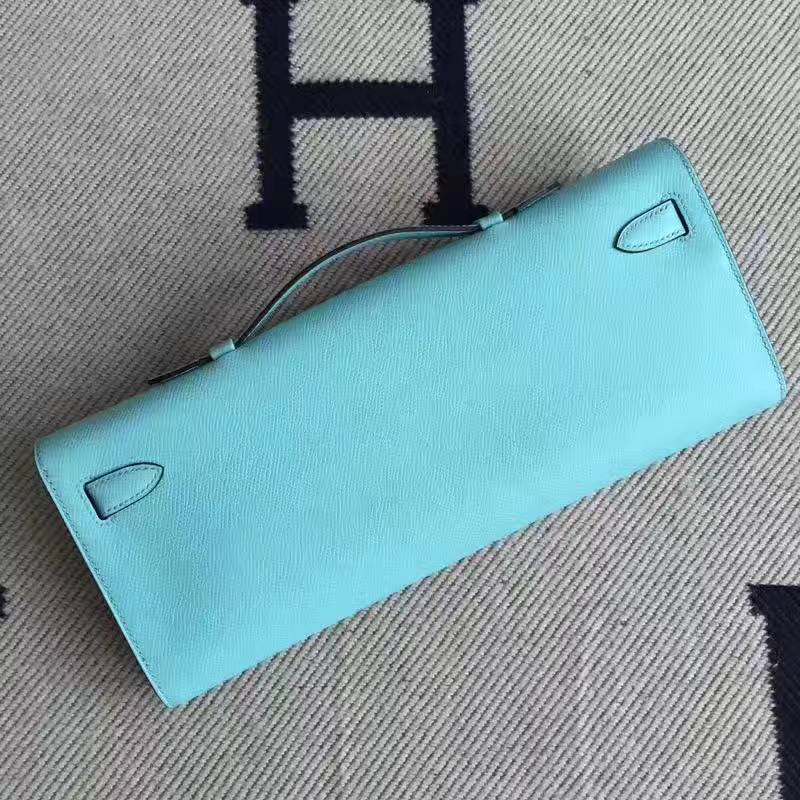 Cheap Hermes 3P Blue Attol Epsom Leather Kelly Cut Evening Bag 31cm
