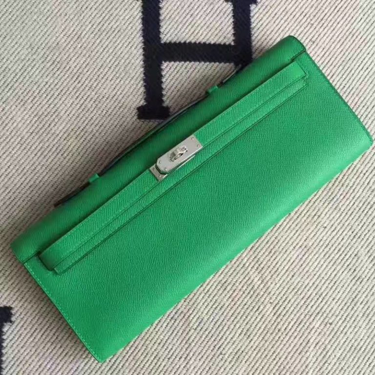 High Quality Hermes Kelly Cut Clutch Bag in 1K Bamboo Green Epsom Leather