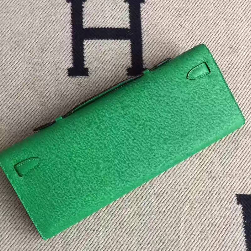 High Quality Hermes Kelly Cut Clutch Bag in 1K Bamboo Green Epsom Leather