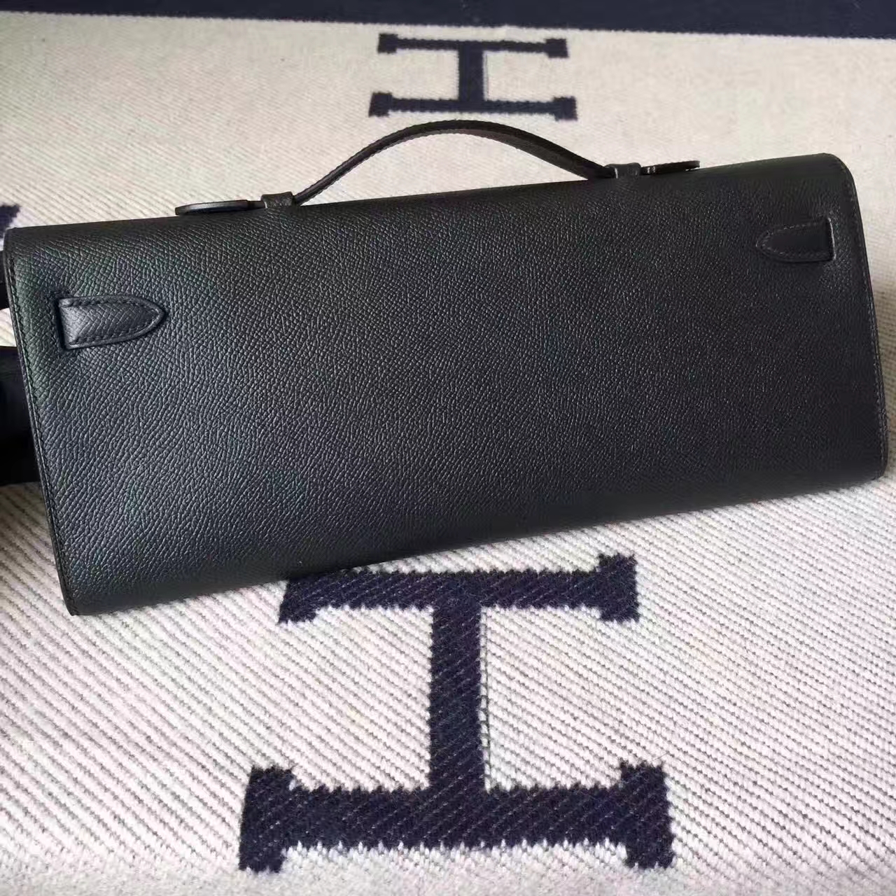 Sale Hermes CK89 Black Epsom Calfskin Kelly Cut Clutch Bag31cm Gold Hardware