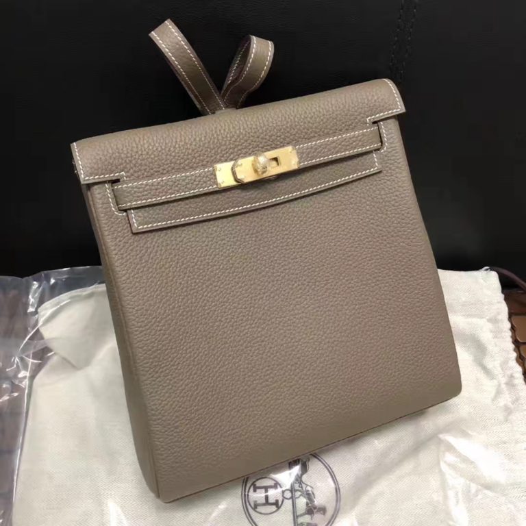 Hermes CK 18 Etoupe Grey TC Calf Leather Kelly Backpack Shoulder Bag 22CM