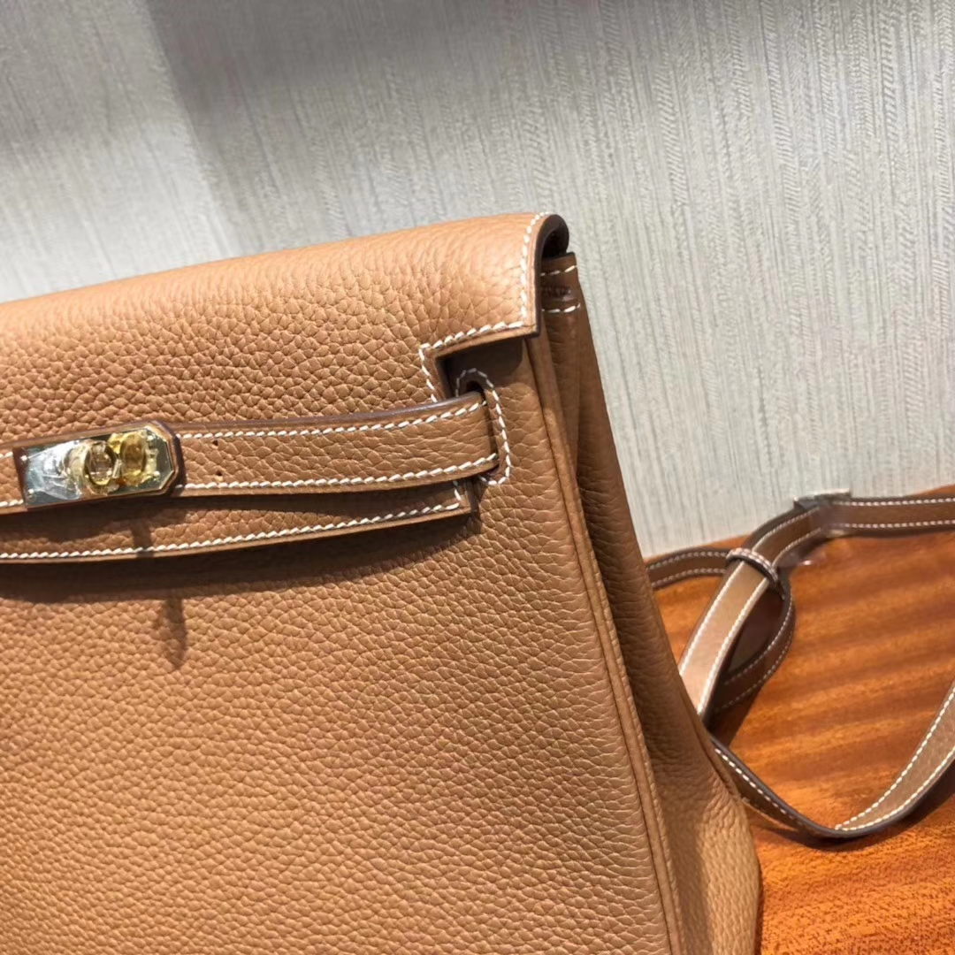 Stock Hermes Clemence Leather Kelly Ado 22CM Backpack Shoulder Bag in CK37 Gold