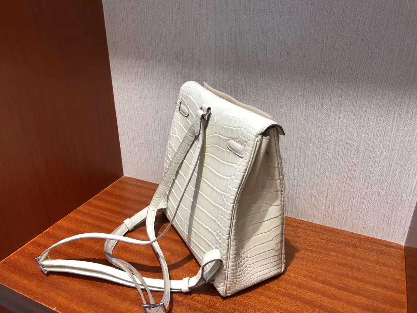 Sale Hermes 8L Beton White Alligator Matt Crocodile Kelly Ado Backpack Silver Hardware