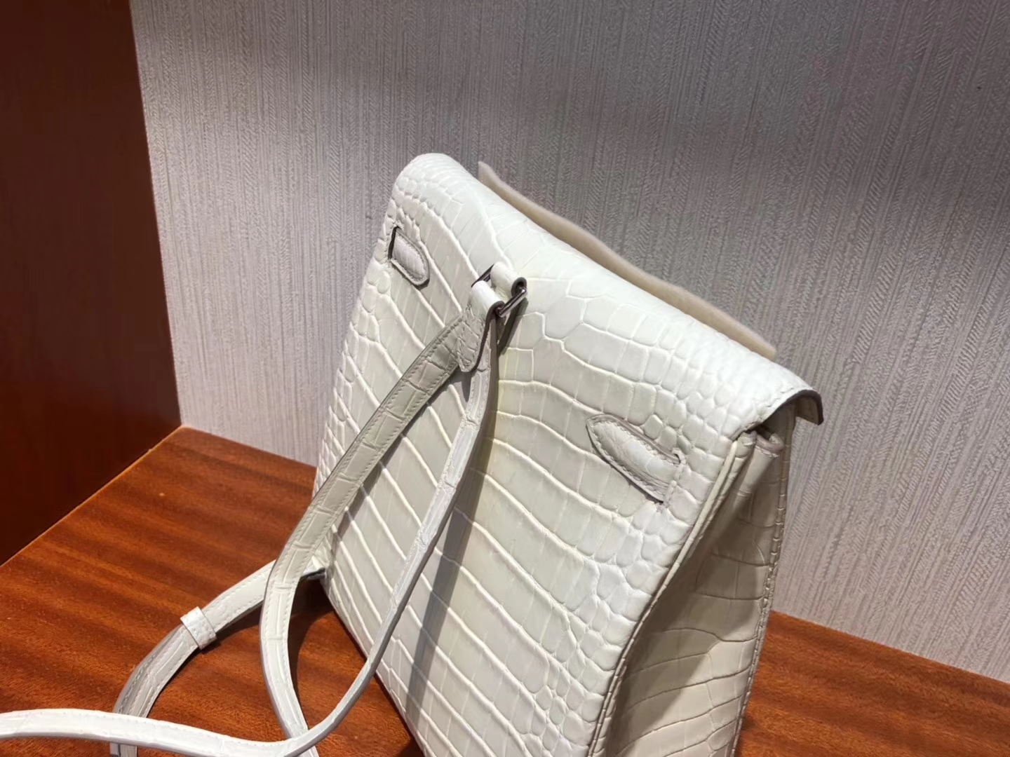 Sale Hermes 8L Beton White Alligator Matt Crocodile Kelly Ado Backpack Silver Hardware