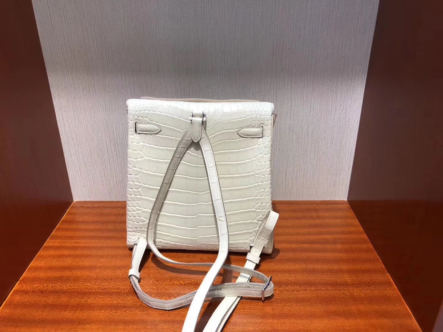 Sale Hermes 8L Beton White Alligator Matt Crocodile Kelly Ado Backpack Silver Hardware
