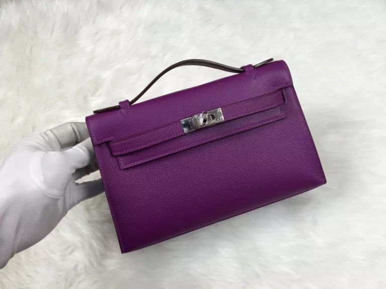 Bag Hermes Mini Kelly Bag P9 Anemone Purple Epsom Leather Tote Bag