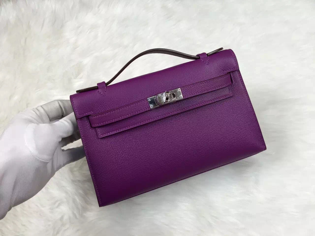 New Fashion Bag Hermes Mini Kelly Bag P9 Anemone Purple Epsom Leather Tote Bag