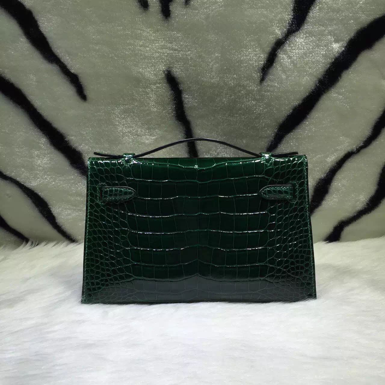 Hand Stitching Hermes Mini Kelly Bag CK67 Emerald Green Crocodile Skin
