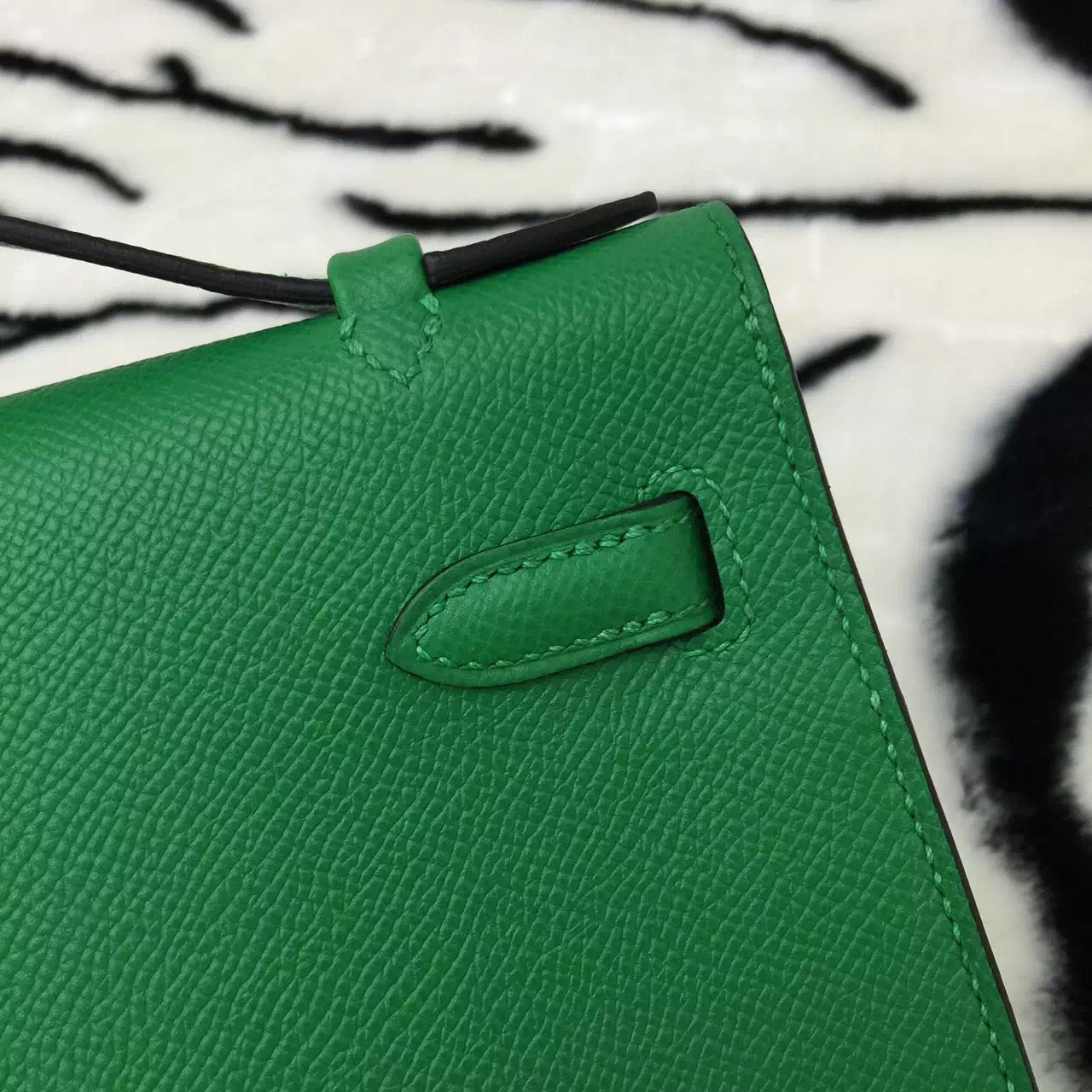 Wholesale Hermes 1K Bamboo Green Epsom Leather Mini Kelly Bag Women&#8217;s Clutch Bag