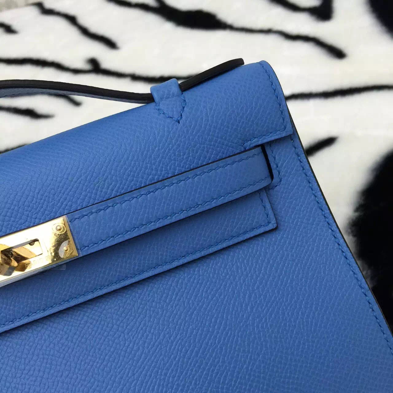 Hand Stitching Hermes 2T Blue Paradise Epsom Leather Mini Kelly
