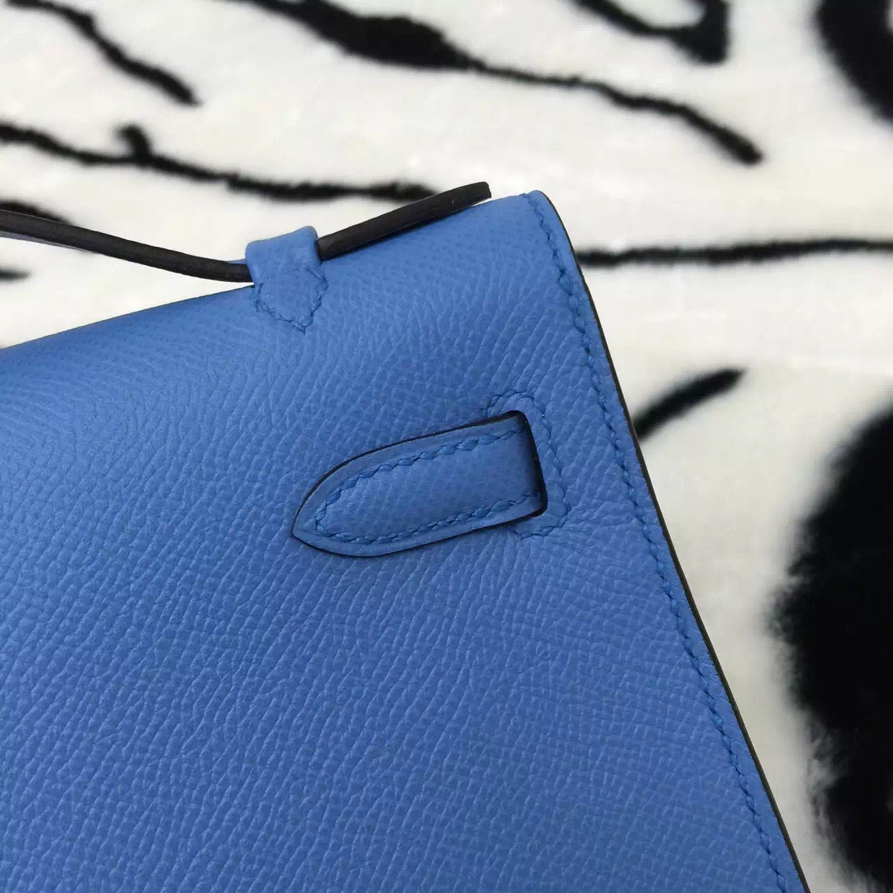 Hand Stitching Hermes 2T Blue Paradise Epsom Leather Mini Kelly