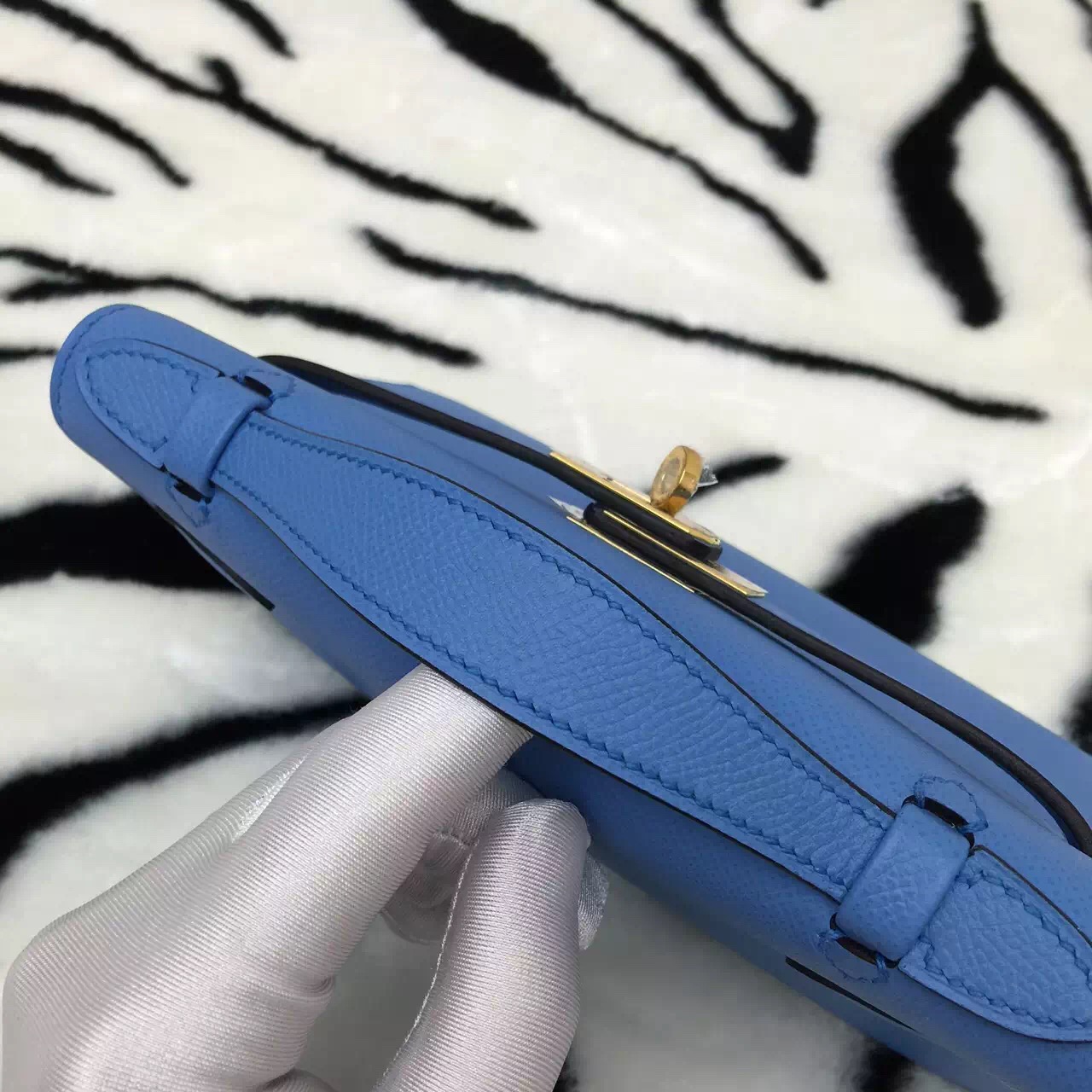 Hand Stitching Hermes 2T Blue Paradise Epsom Leather Mini Kelly