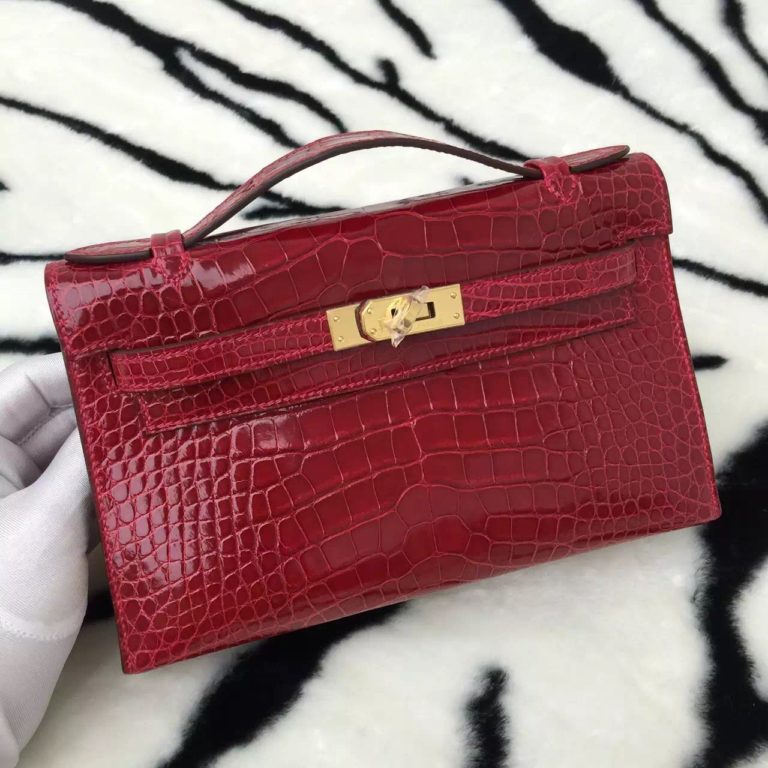 Hermes Crocodile Skin Mini Kelly Bag Womens Handbag CK95 Ferrari Red