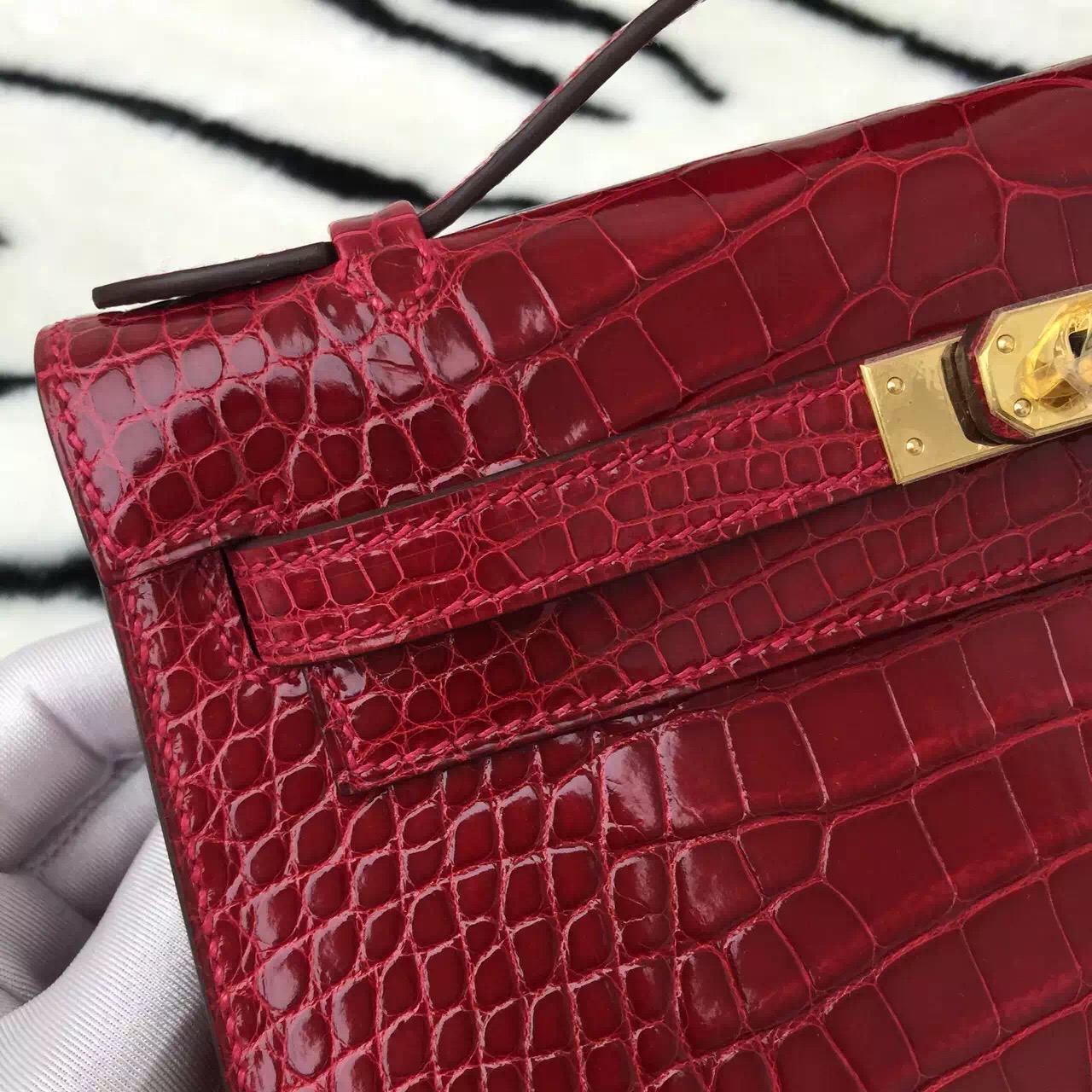 New Fashion Hermes Crocodile Skin Mini Kelly Bag Women&#8217;s Handbag CK95 Ferrari Red