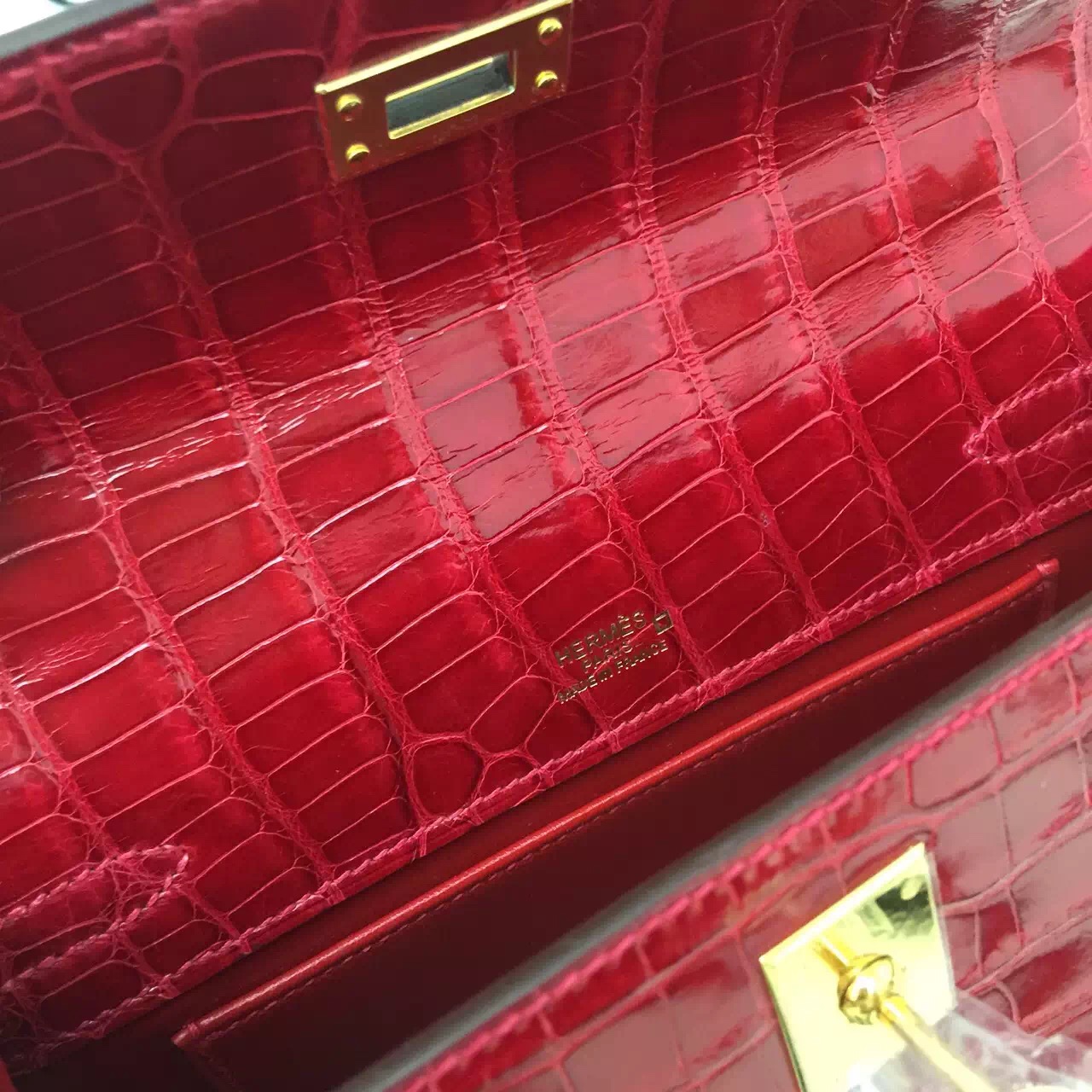 New Fashion Hermes Crocodile Skin Mini Kelly Bag Women&#8217;s Handbag CK95 Ferrari Red