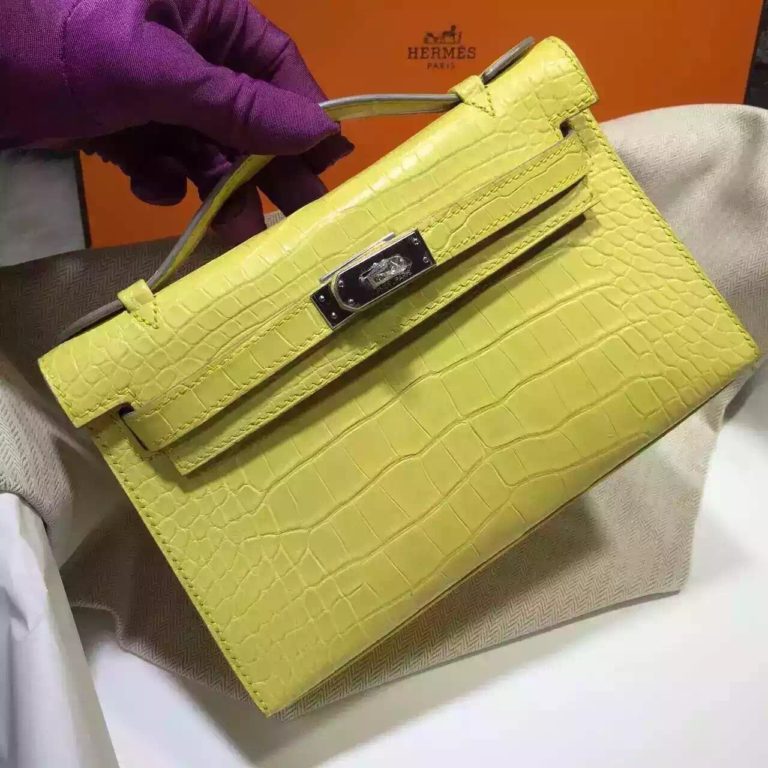 Hermes Crocodile Skin Mini Kelly Bag in 9K Lemon Yellow Womens Clutch