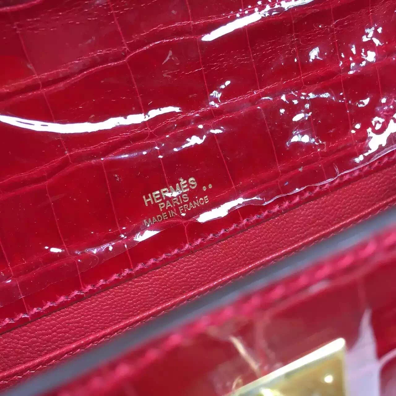 Hand Stitching Hermes Chinese Red Crocodile Skin Mini Kelly Pochette 22CM
