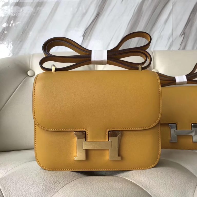 Hermes Swift Calf Constance Bag 18CM in 9D Ambre Yellow Gold Hardware