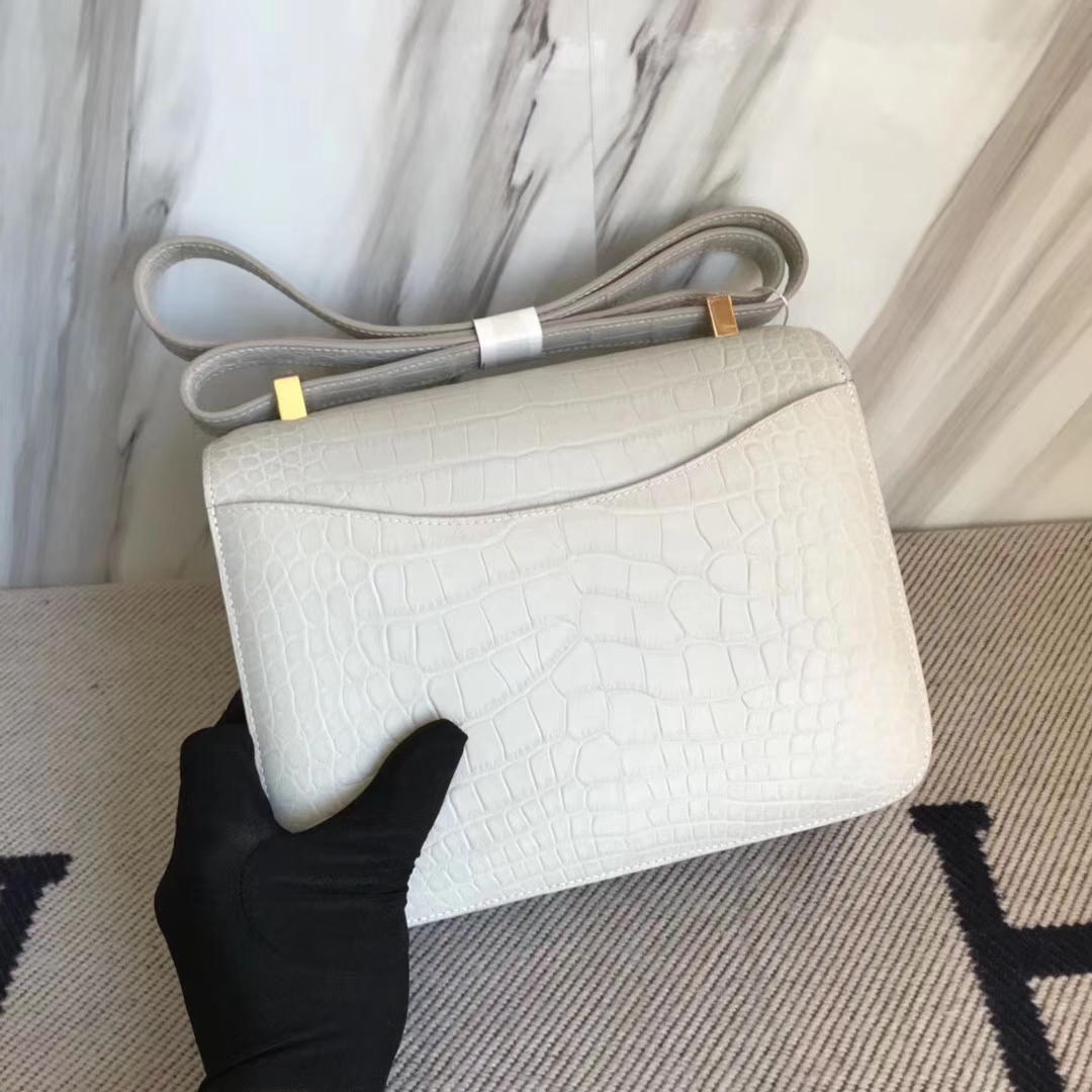 Discount Hermes Alligator Matt Crocodile Constance Bag24CM in 8L Beton White Gold Hardware
