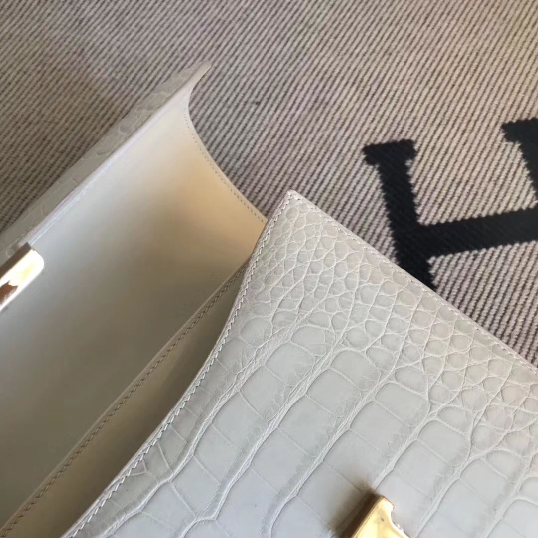 Discount Hermes Alligator Matt Crocodile Constance Bag24CM in 8L Beton White Gold Hardware