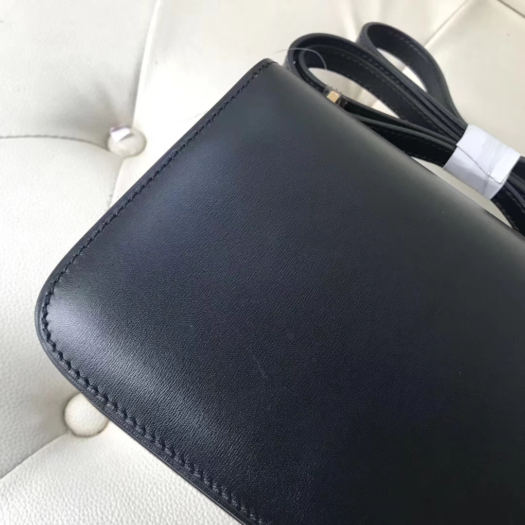 Fashion Hermes CK89 Black Box Calf Leather Constance18CM Bag Gold Lizard Hardware