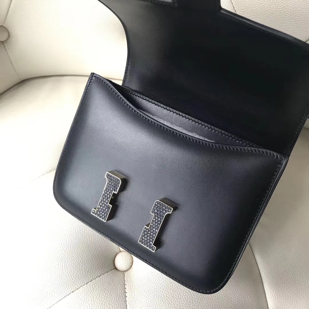 Fashion Hermes CK89 Black Box Calf Leather Constance18CM Bag Gold Lizard Hardware