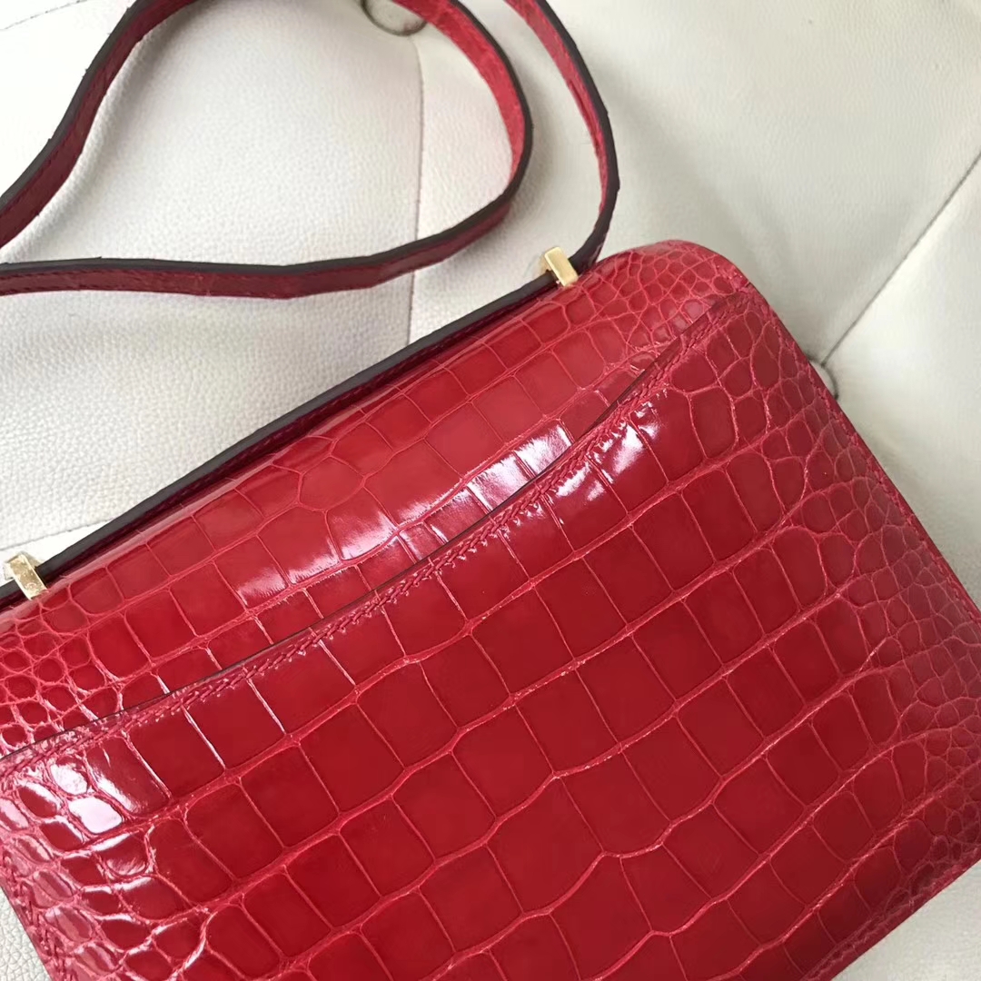 Wholesale Hermes CK95 Braise Alligator Shiny Crocodile Constance Bag19CM Gold Hardware