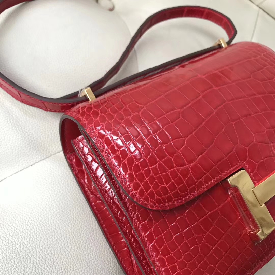 Wholesale Hermes CK95 Braise Alligator Shiny Crocodile Constance Bag19CM Gold Hardware