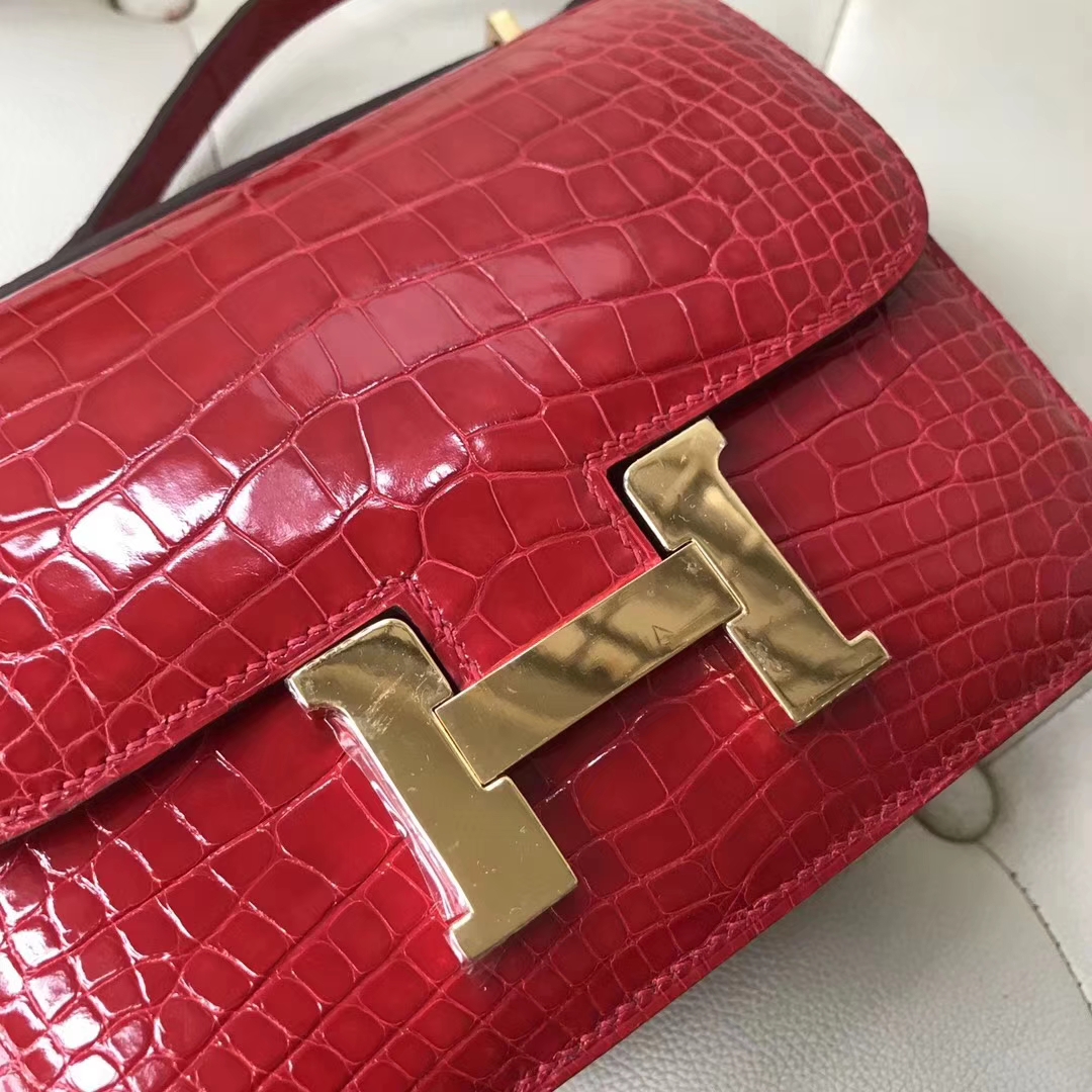 Wholesale Hermes CK95 Braise Alligator Shiny Crocodile Constance Bag19CM Gold Hardware