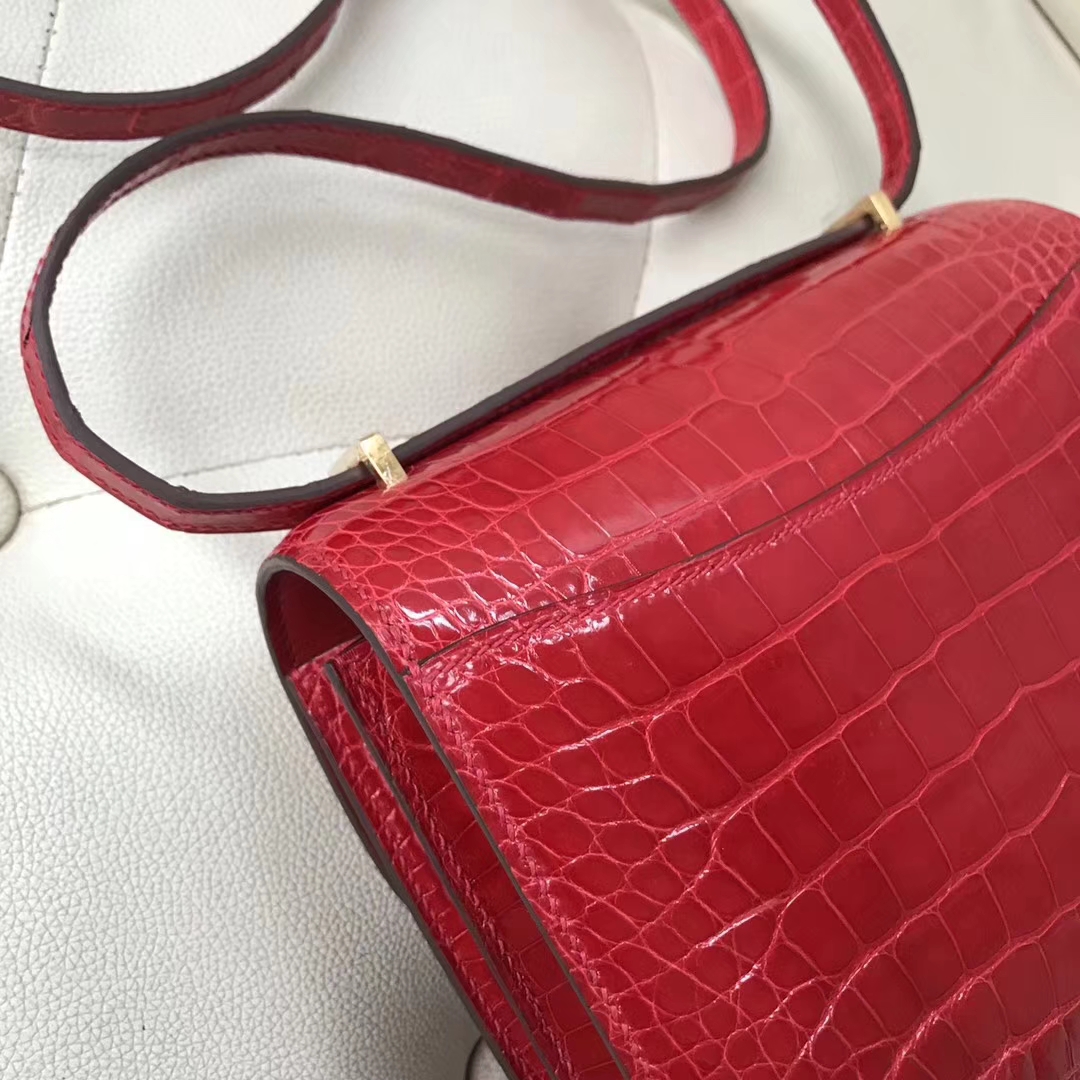 Wholesale Hermes CK95 Braise Alligator Shiny Crocodile Constance Bag19CM Gold Hardware