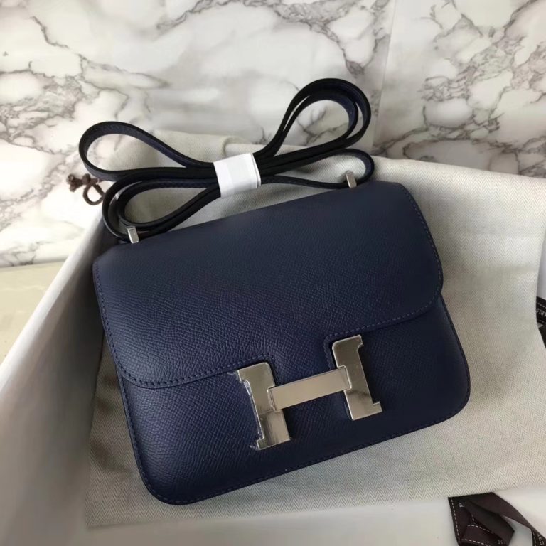 Hermes Epsom Calf Constance 19CM Shoulder Bag in CK73 Blue Saphir
