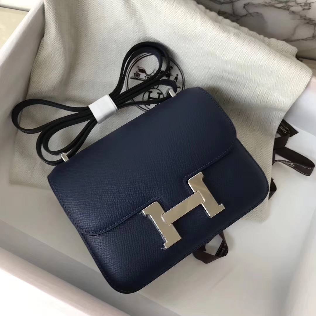Wholesale Hermes Epsom Calf Constance19CM Shoulder Bag in CK73 Blue Saphir