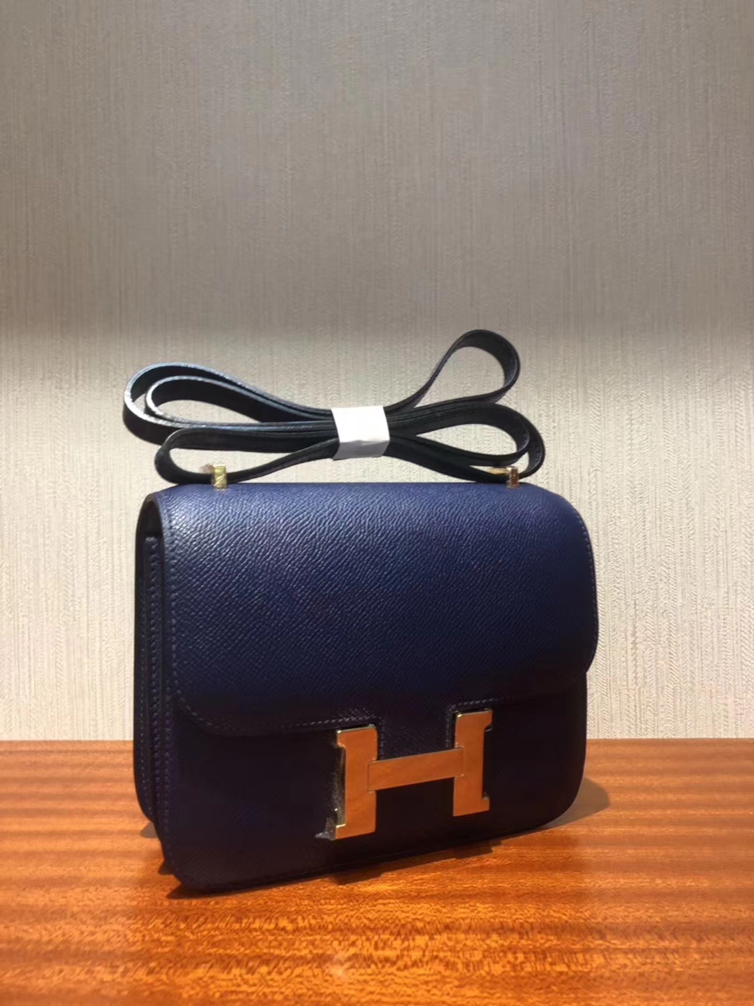 Fashion Hermes Constance Bag19CM in CK73 Blue Saphir Epsom Calf Gold Hardware