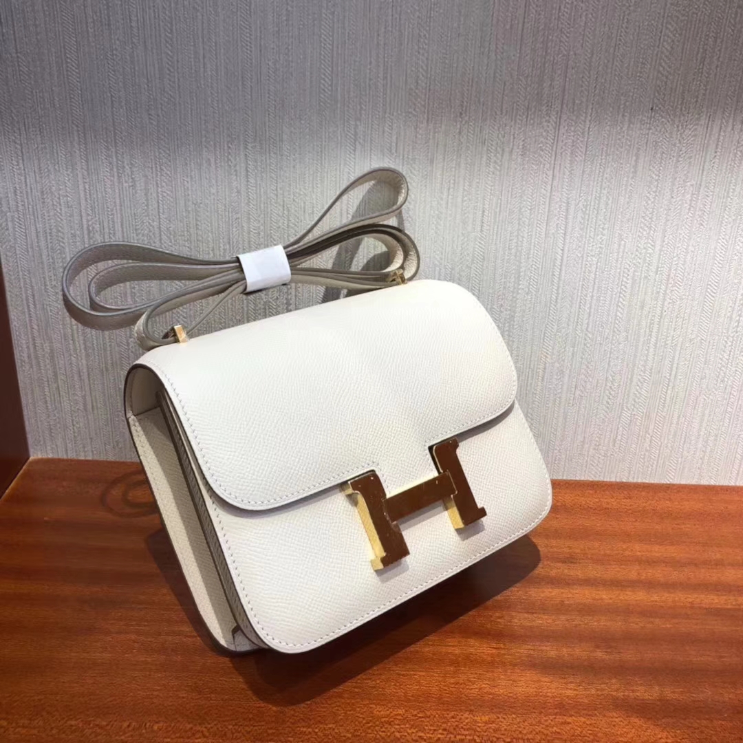 Discount Hermes CK10 Craie White Epsom Calf Constance19CM Bag Gold/Silver Hardware