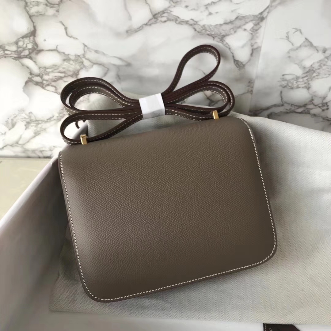 Fashion Hermes CK18 Etoupe Grey Epsom Calf Constance Shoulder Bag19CM