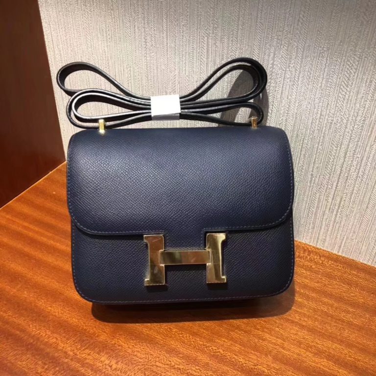 Hermes Epsom Calf Constance 19CM Shoulder Bag in CK78 Blue Indgo Gold Hardware
