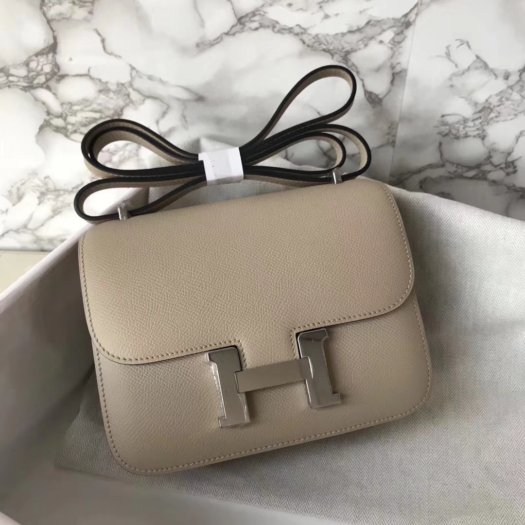 Hand Stitching Hermes Constance Bag19CM in S2 Trench Grey Epsom Calf Leather Silver Hardware