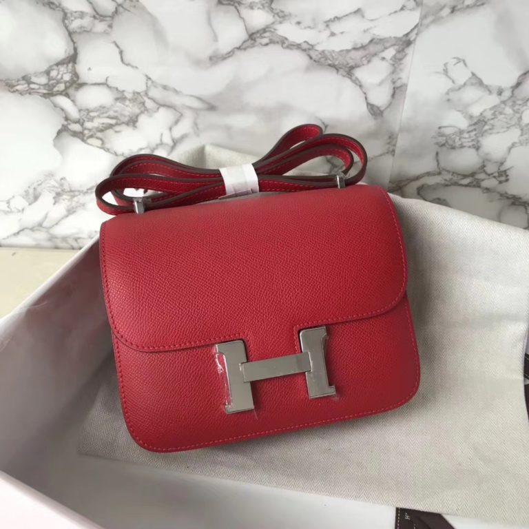 Hermes Q5 Rouge Casaque Epsom Calf Constance Bag 19CM Silver Hardware