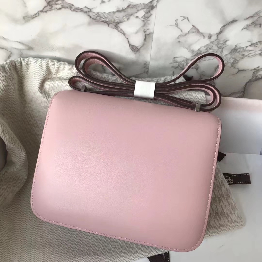 Pretty Hermes 3Q New Pink Swift Calf Constance Bag19CM Hot Pink Lizard Silver Hardware