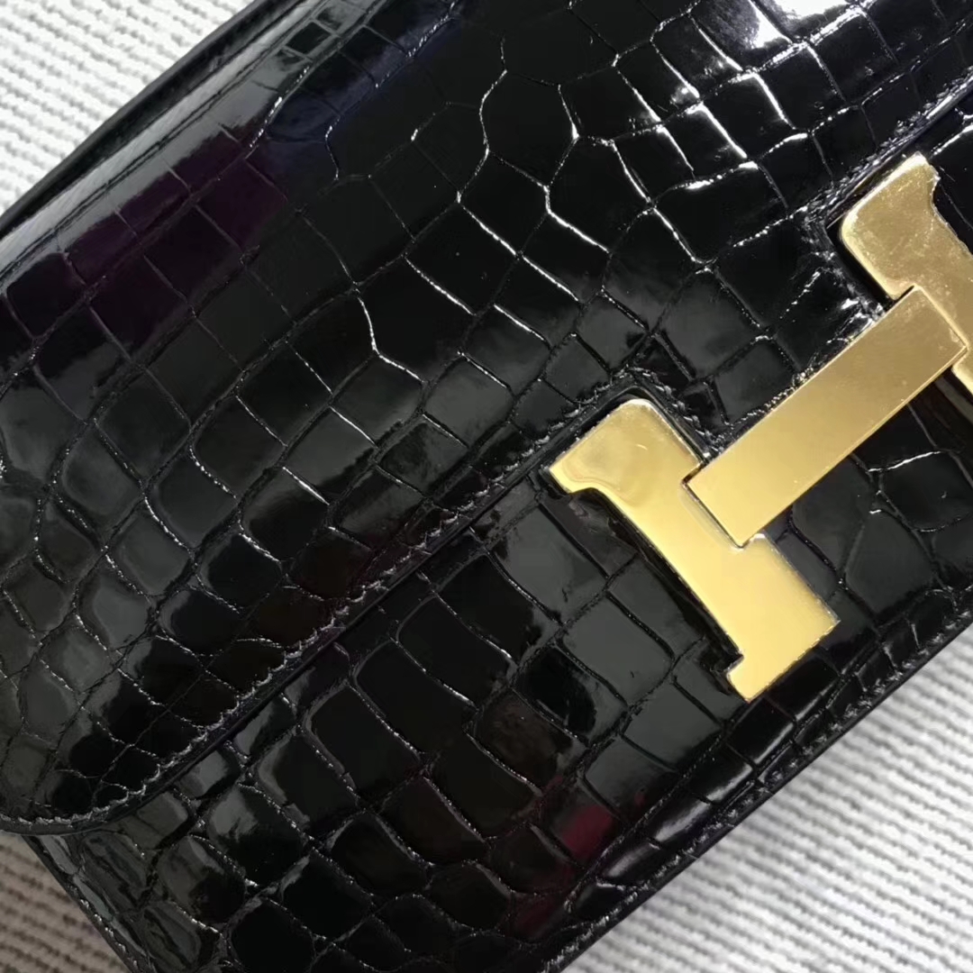 Discount Hermes Black Shiny Crocodile Leather Constance26CM Bag Gold Hardware