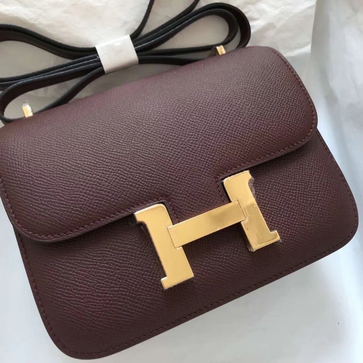 Fashion Hermes CK57 Bordeaux Red Epsom Calf Constance18CM Bag Gold Hardware